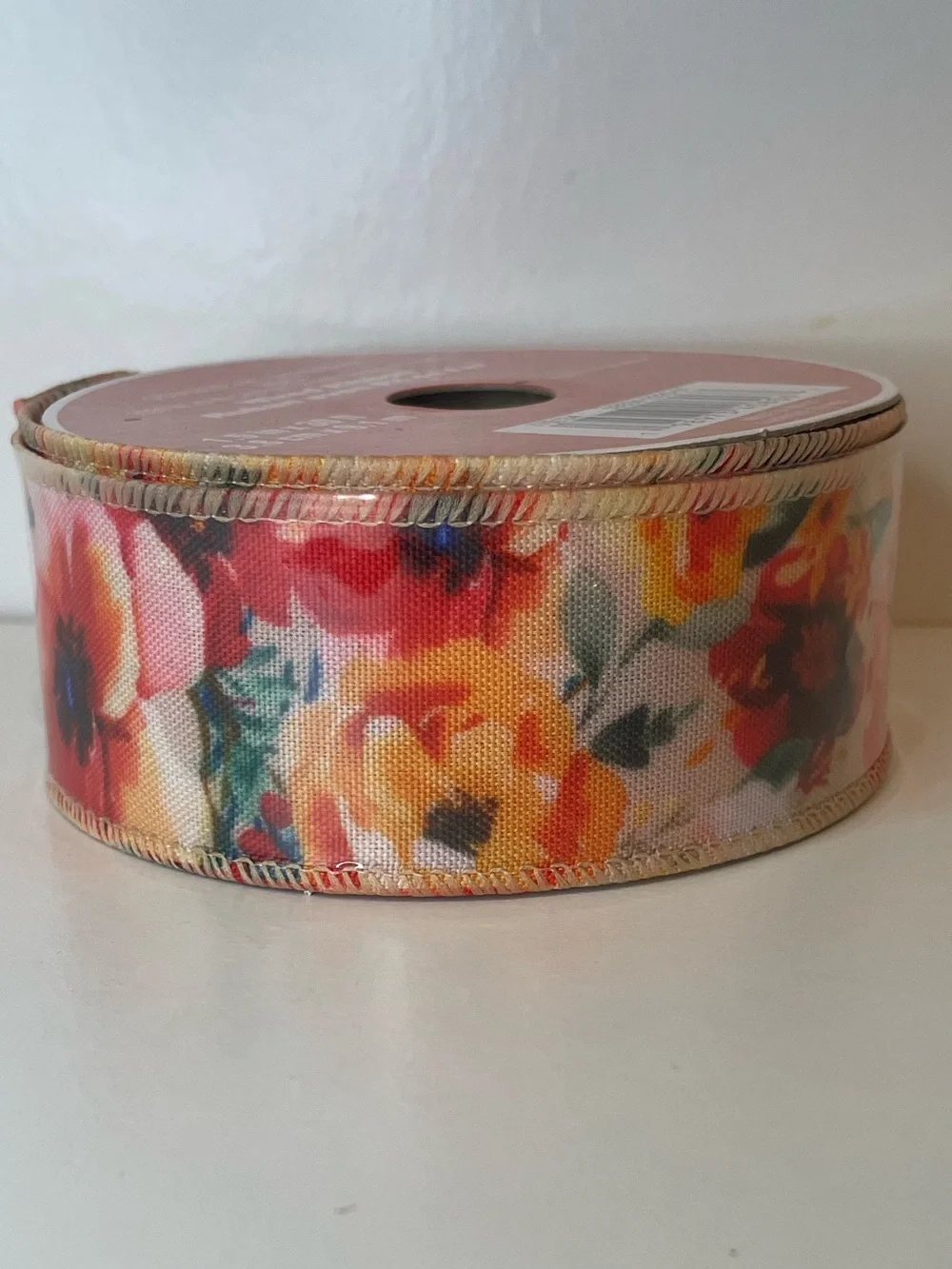 Fall Wired Ribbon Spool  1.5”x30feet- Orange Floral pattern